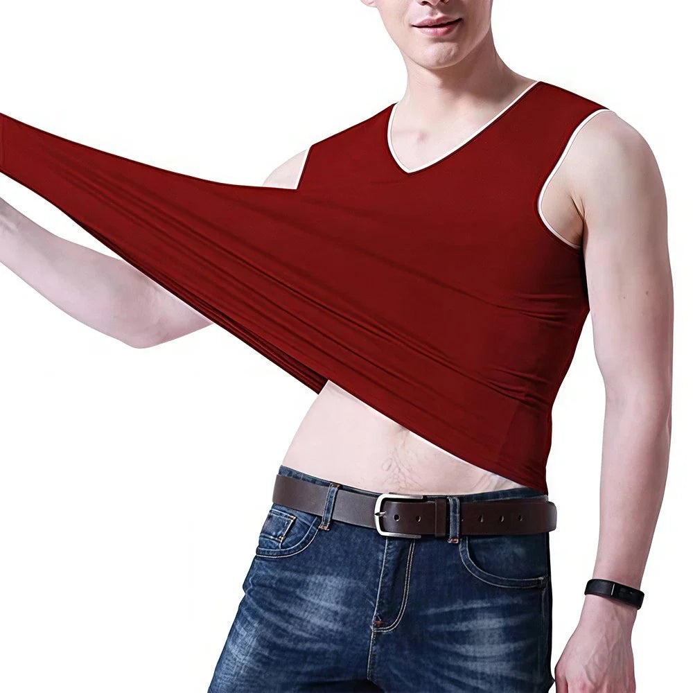 Mens Solid Color Ice Silk Vest Sleeveless V Neck Casual For Vacation Use Unisex T-shirt, Sweatshirt, Hoodie, Long Sleeve Tee - T-Shirt, Sweatshirt, Hoodie
