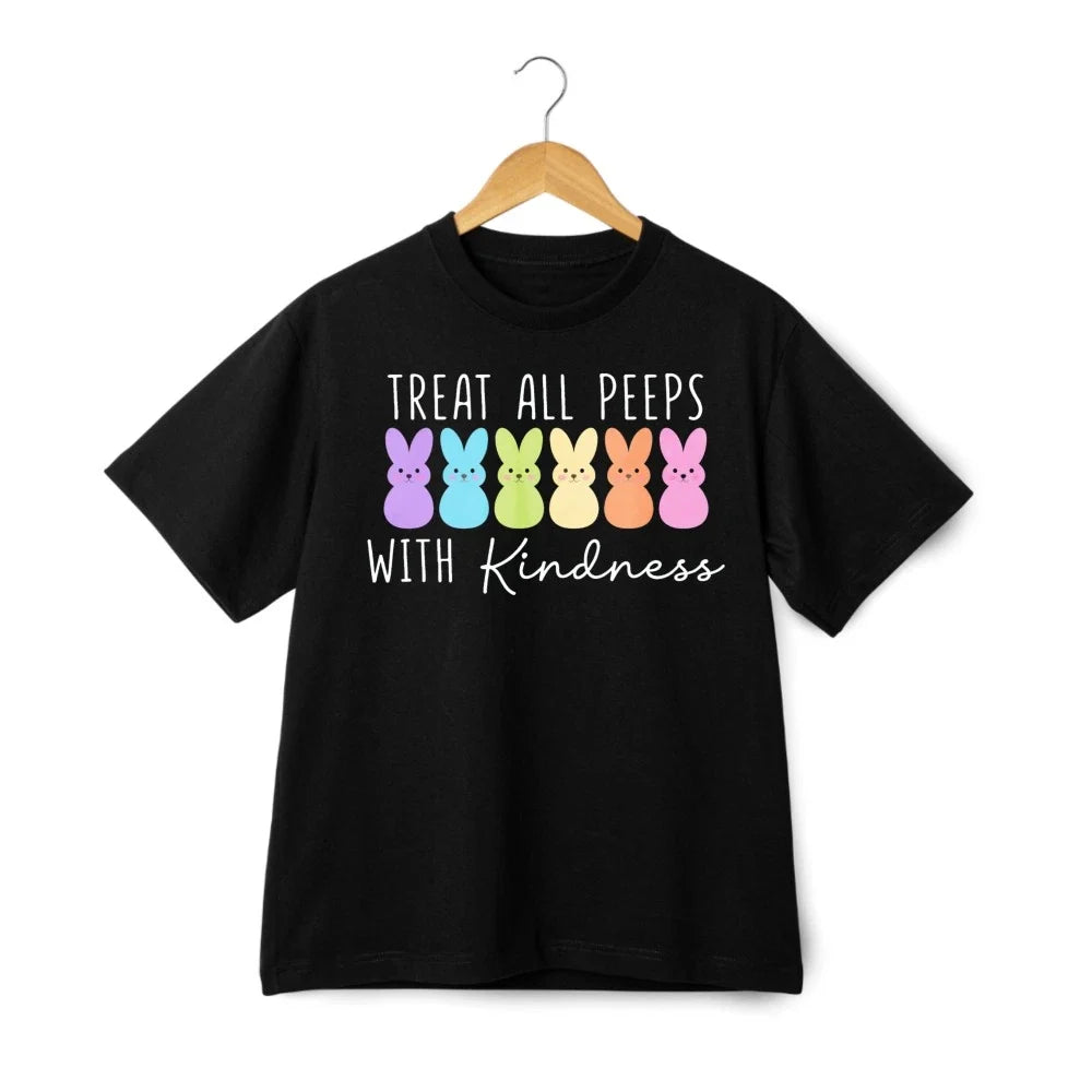 "Treat All Peeps With Kindness" Bunny T-Shirt, Easter Cotton Tee for Men & Women Unisex T-shirt, Sweatshirt, Hoodie, Long Sleeve Tee - T-Shirt, Sweatshirt, Hoodie