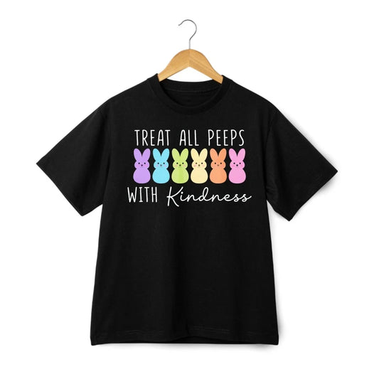 "Treat All Peeps With Kindness" Bunny T-Shirt, Easter Cotton Tee for Men & Women Unisex T-shirt, Sweatshirt, Hoodie, Long Sleeve Tee - T-Shirt, Sweatshirt, Hoodie