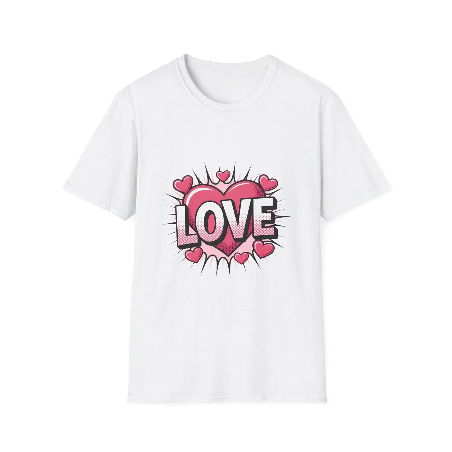 Love Heart Pop Art T-Shirt | Pink Comic Hearts, Valentine Tee Unisex T-shirt, Sweatshirt, Hoodie, Long Sleeve Tee - T-Shirt, Sweatshirt, Hoodie
