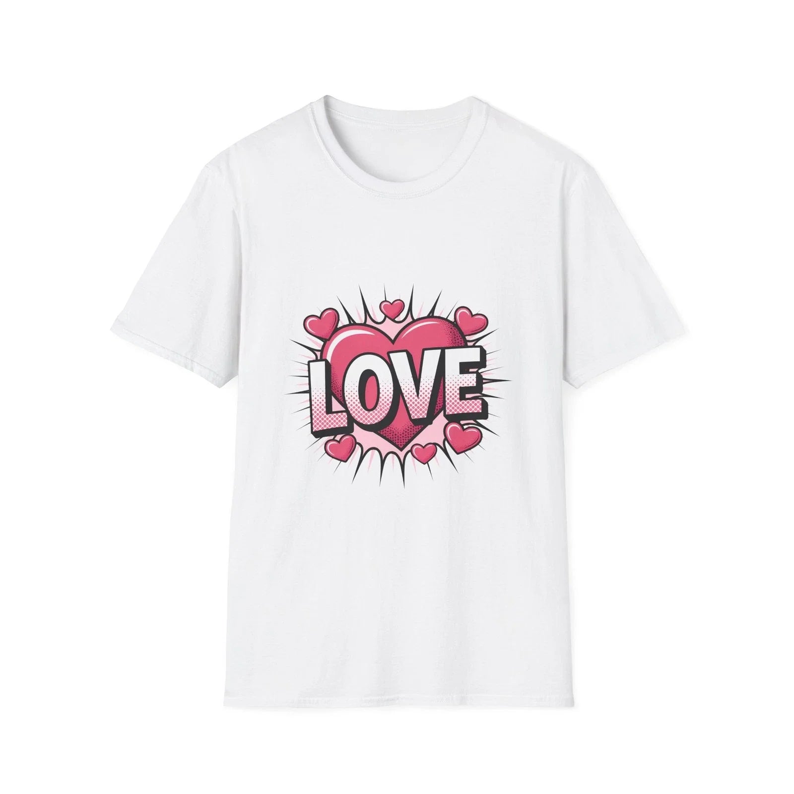 Love Heart Pop Art T-Shirt | Pink Comic Hearts, Valentine Tee Unisex T-shirt, Sweatshirt, Hoodie, Long Sleeve Tee - T-Shirt, Sweatshirt, Hoodie