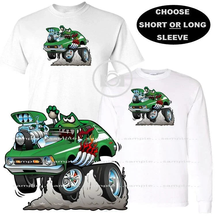 Crazy Monster Green AMC Gremlin Hot Rod Racer Cartoon Car Art T Shirt S-5X Unisex T-shirt, Sweatshirt, Hoodie, Long Sleeve Tee - T-Shirt, Sweatshirt, Hoodie