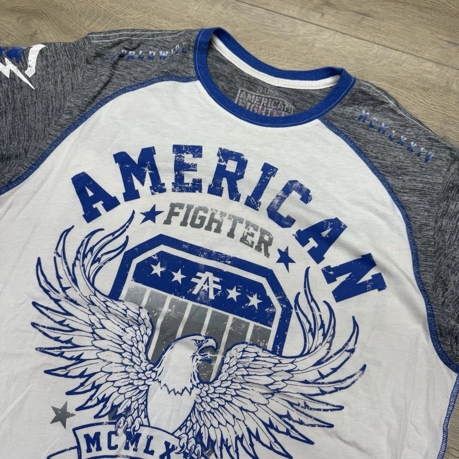 American Fighter Grey Blue Mens S/S T Shirt Sz XXL Athletics Y2K Grunge Punk Unisex T-shirt, Sweatshirt, Hoodie, Long Sleeve Tee - T-Shirt, Sweatshirt, Hoodie