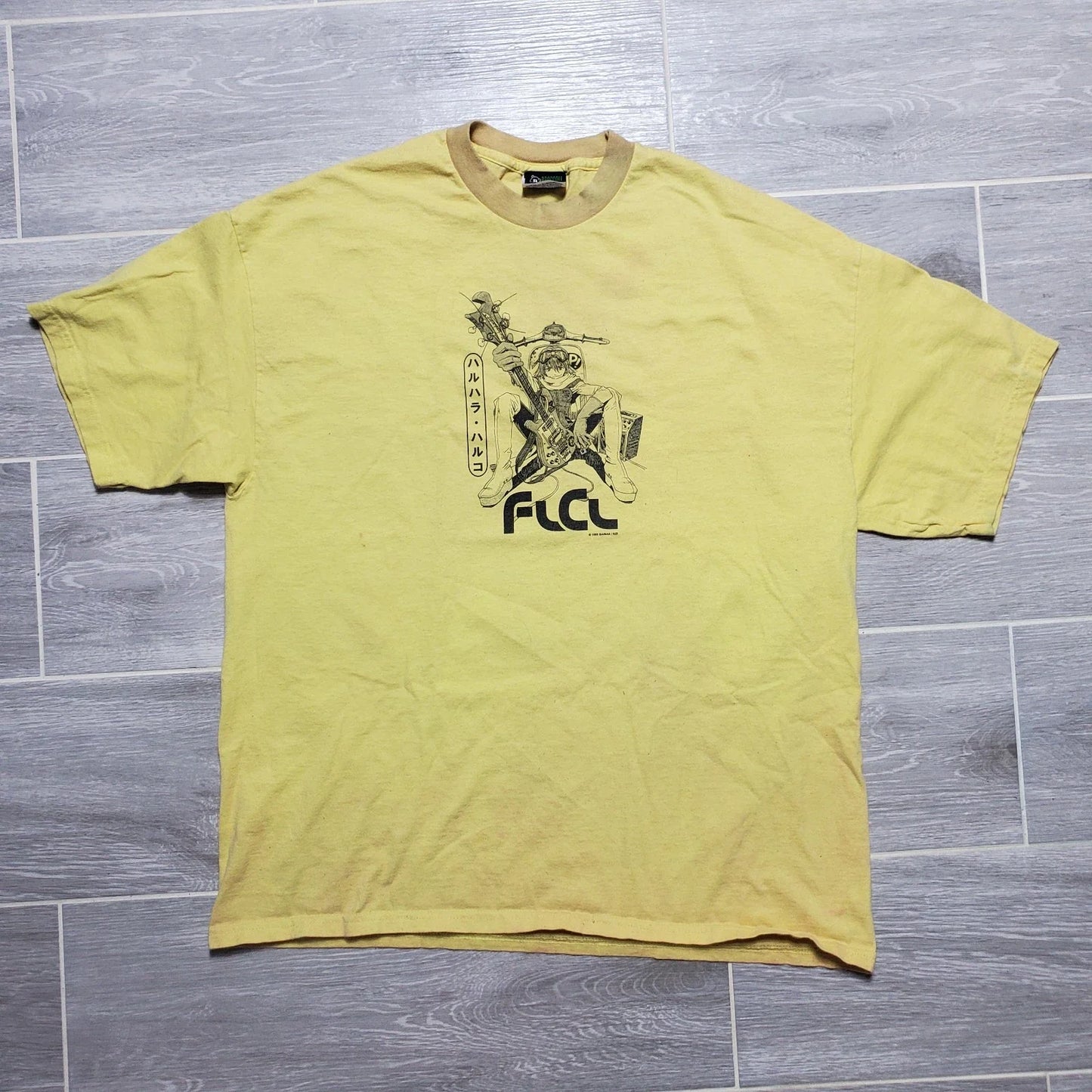 vintage y2k 2000s flcl fooly cooly haruko yellow t-shirt xl anime Broccoli gear Unisex T-shirt, Sweatshirt, Hoodie, Long Sleeve Tee - T-Shirt, Sweatshirt, Hoodie