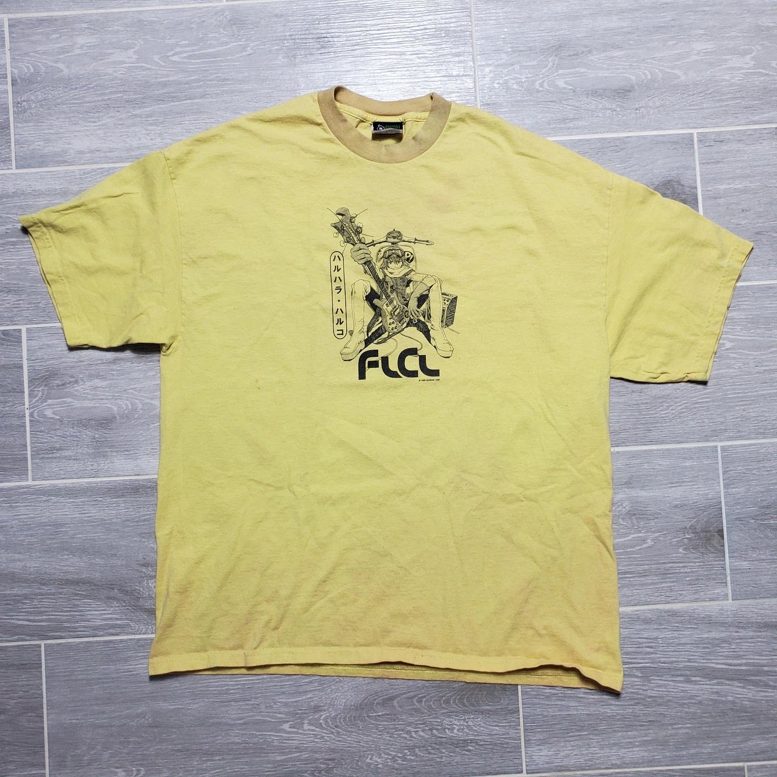 vintage y2k 2000s flcl fooly cooly haruko yellow t-shirt xl anime Broccoli gear Unisex T-shirt, Sweatshirt, Hoodie, Long Sleeve Tee - T-Shirt, Sweatshirt, Hoodie