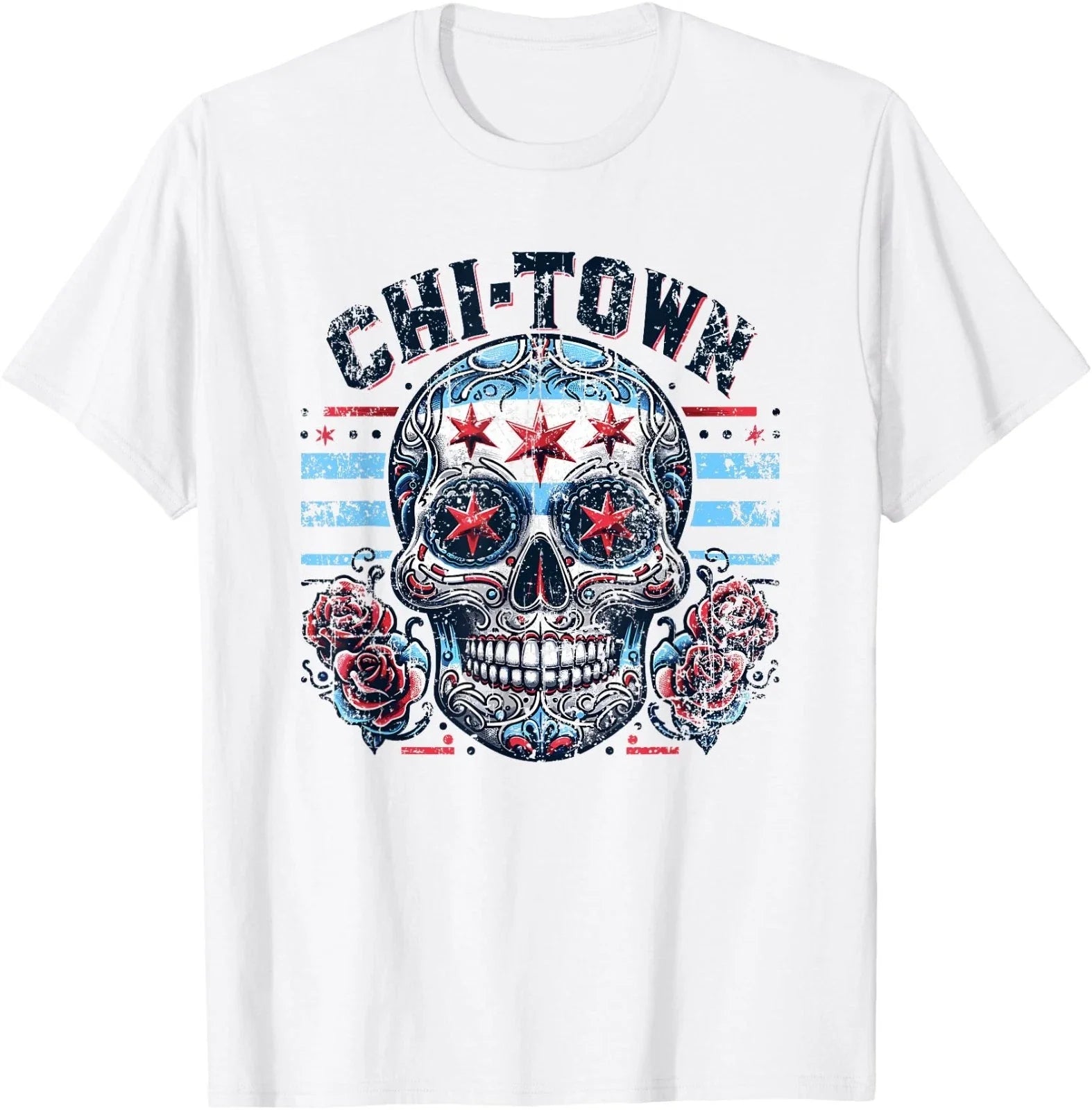 Chicago Flag Skull Vintage Retro Goth Chi-Town Chitown T-Shirt Unisex T-shirt, Sweatshirt, Hoodie, Long Sleeve Tee - T-Shirt, Sweatshirt, Hoodie