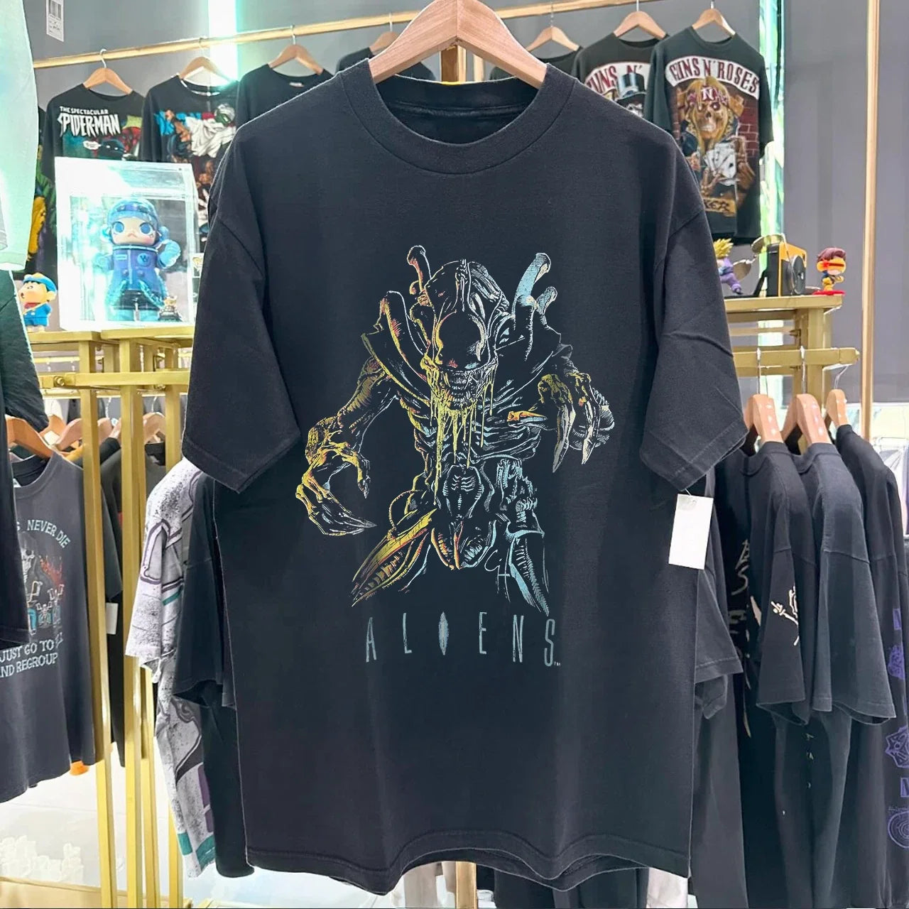 90s Aliens Washed T-Shirt Black L Unisex T-shirt, Sweatshirt, Hoodie, Long Sleeve Tee - T-Shirt, Sweatshirt, Hoodie