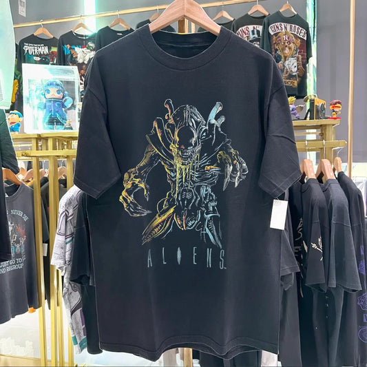 90s Aliens Washed T-Shirt Black L Unisex T-shirt, Sweatshirt, Hoodie, Long Sleeve Tee - T-Shirt, Sweatshirt, Hoodie