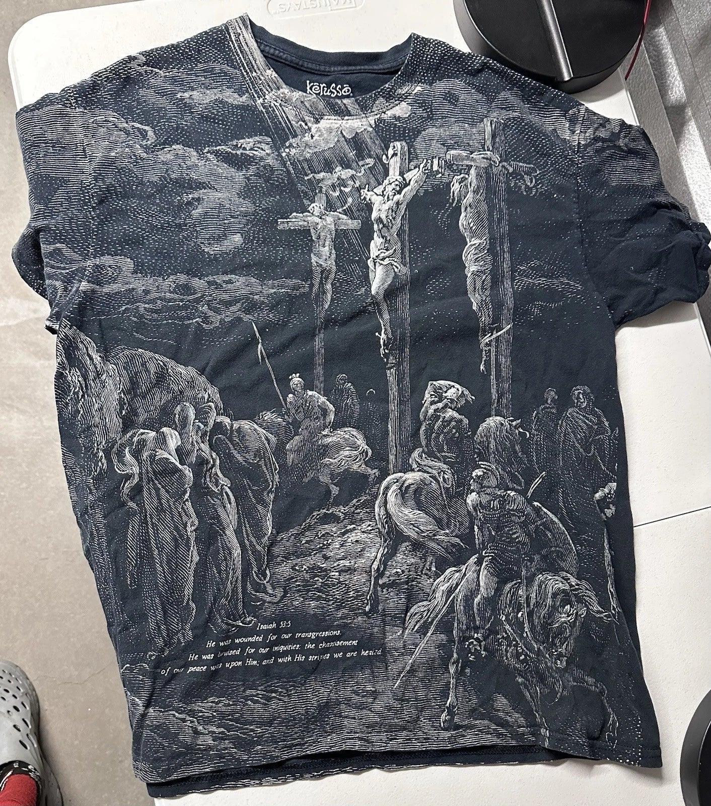 Kerusso Jesus Christ, Isaiah 53:5 All-Over Print T-Shirt L Men's Black Rare Y2K Unisex T-shirt, Sweatshirt, Hoodie, Long Sleeve Tee - T-Shirt, Sweatshirt, Hoodie
