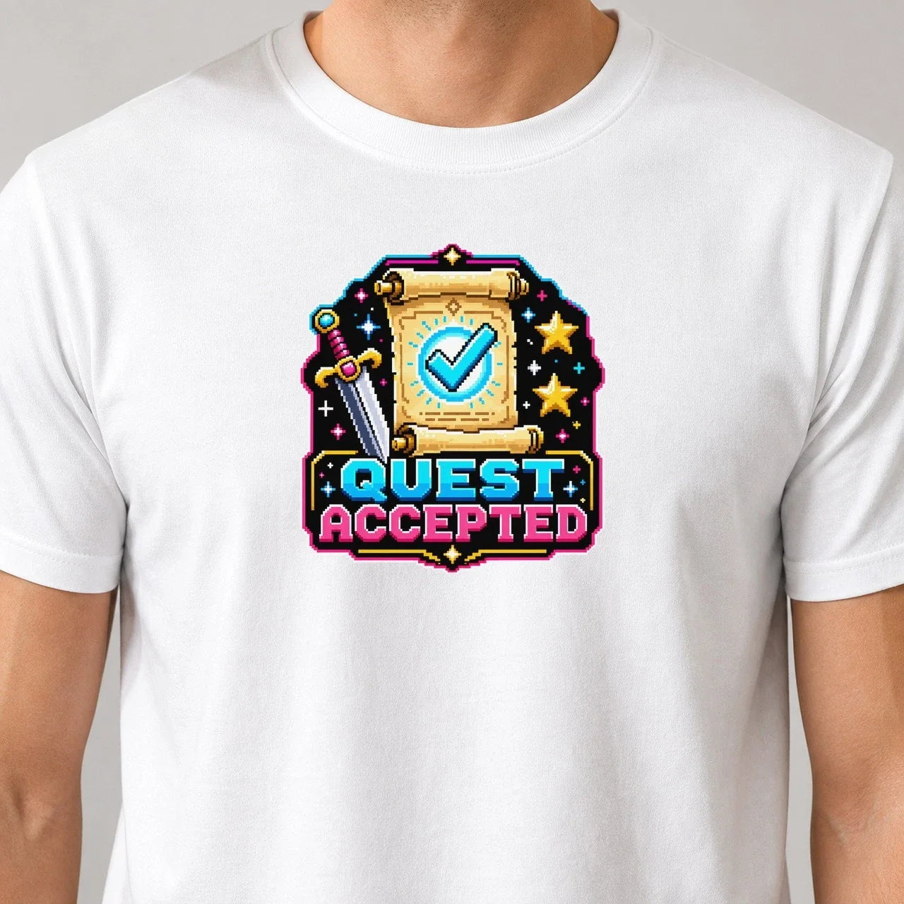 Quest Accepted Scroll T-Shirt Retro RPG Gamer Tee Gift Unisex T-shirt, Sweatshirt, Hoodie, Long Sleeve Tee - T-Shirt, Sweatshirt, Hoodie