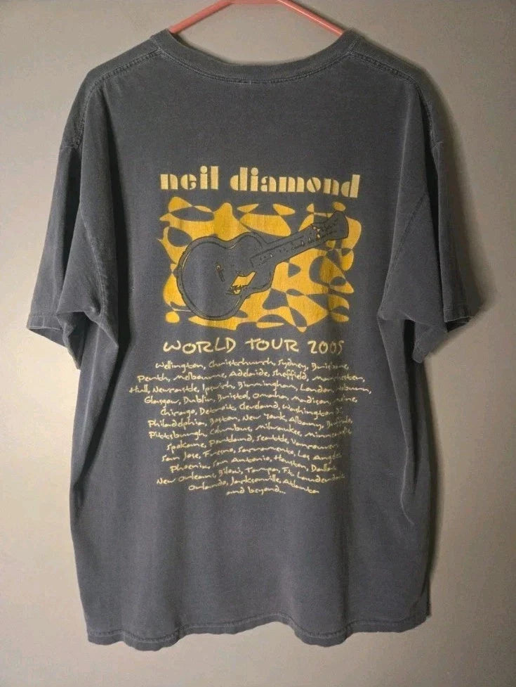 Y2K RETRO 2005 Neil Diamond World Tour t-shirt Men's Large faded blue color... Unisex T-shirt, Sweatshirt, Hoodie, Long Sleeve Tee - T-Shirt, Sweatshirt, Hoodie