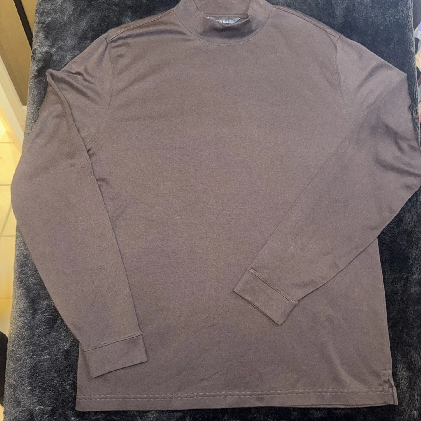 Scott Barber Mens L Brown Mock Neck Long Sleeve Pima Cotton Luxury Lightweight Unisex T-shirt, Sweatshirt, Hoodie, Long Sleeve Tee - T-Shirt, Sweatshirt, Hoodie