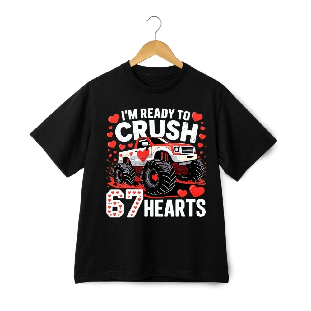 Monster Truck Valentine Shirt Crush 67 Hearts Funny Graphic T-Shirt Unisex Tee Unisex T-shirt, Sweatshirt, Hoodie, Long Sleeve Tee - T-Shirt, Sweatshirt, Hoodie