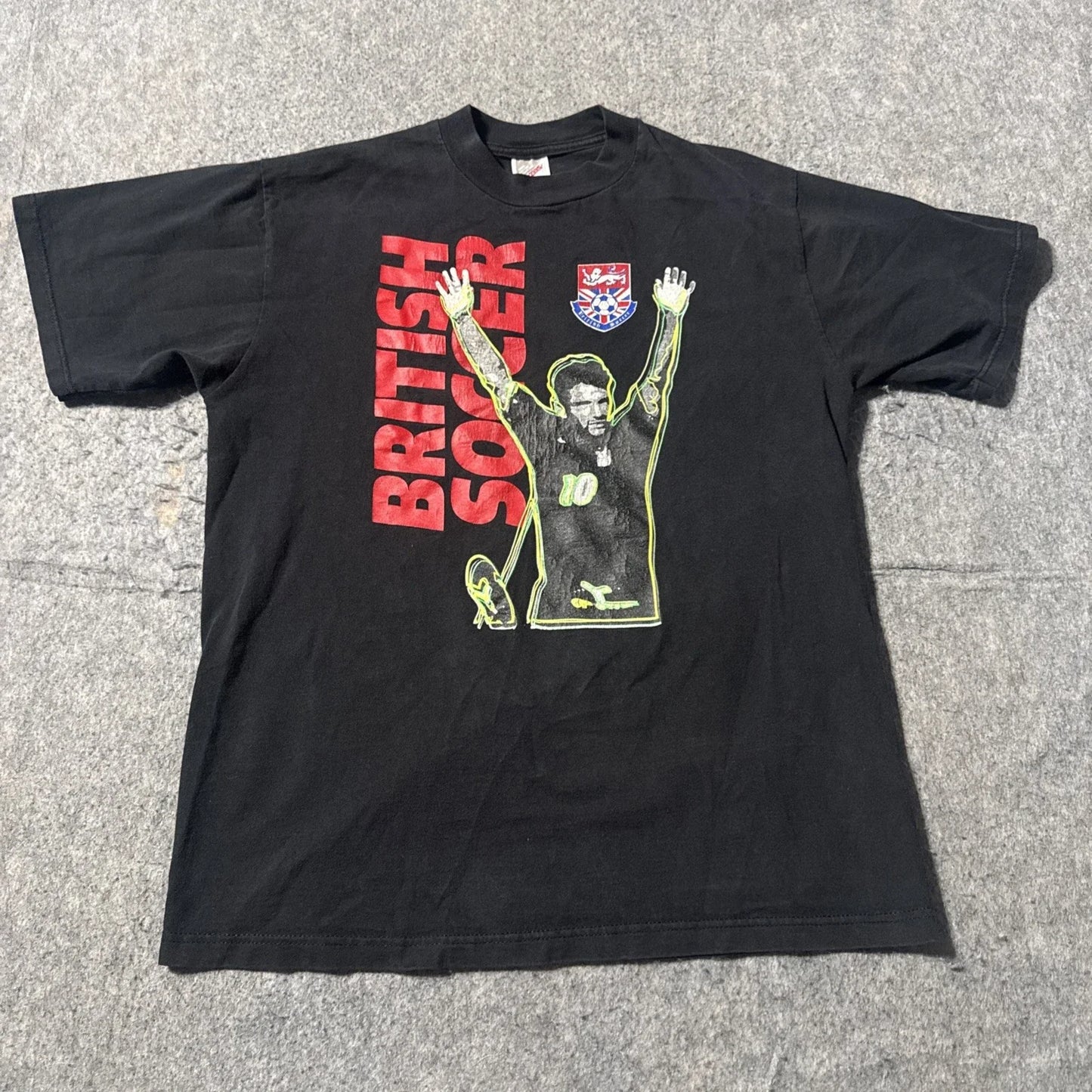 Vintage Jerzees Made In USA 90s Shirt Mens Medium British Soccer Graphic Print Unisex T-shirt, Sweatshirt, Hoodie, Long Sleeve Tee - T-Shirt, Sweatshirt, Hoodie
