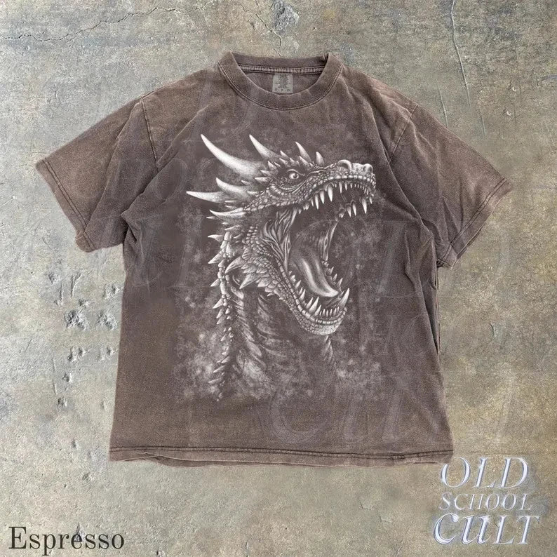 Dragon Fantasy Vintage Gothic Y2k Shirt, Retro Dragon Shirt, Hand Drawn Design, Unisex T-shirt, Sweatshirt, Hoodie, Long Sleeve Tee - T-Shirt, Sweatshirt, Hoodie