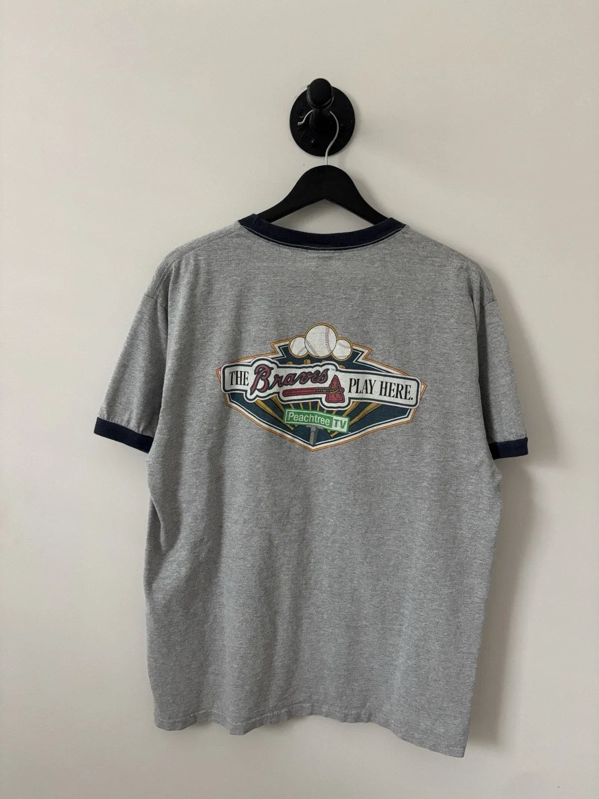 Vintage Atlanta Braves Shirt Mens Large Gray 2000s Ringer Baseball MLB Unisex T-shirt, Sweatshirt, Hoodie, Long Sleeve Tee - T-Shirt, Sweatshirt, Hoodie
