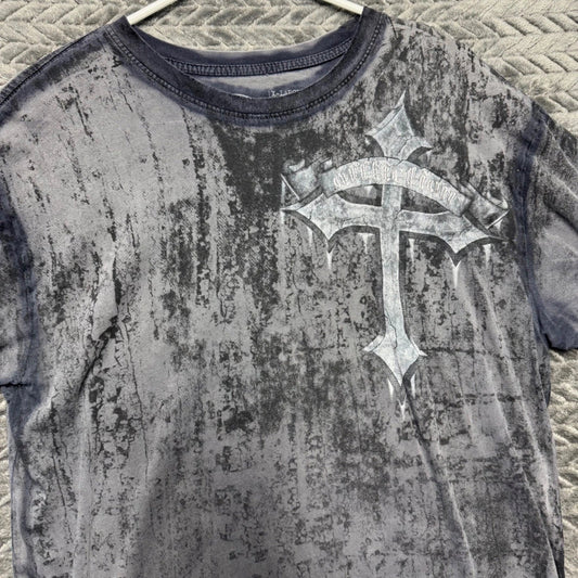 Affliction T-Shirt XL Gray Excellent Gothic Skull Cross Acid Wash MMA (1627) Unisex T-shirt, Sweatshirt, Hoodie, Long Sleeve Tee - T-Shirt, Sweatshirt, Hoodie