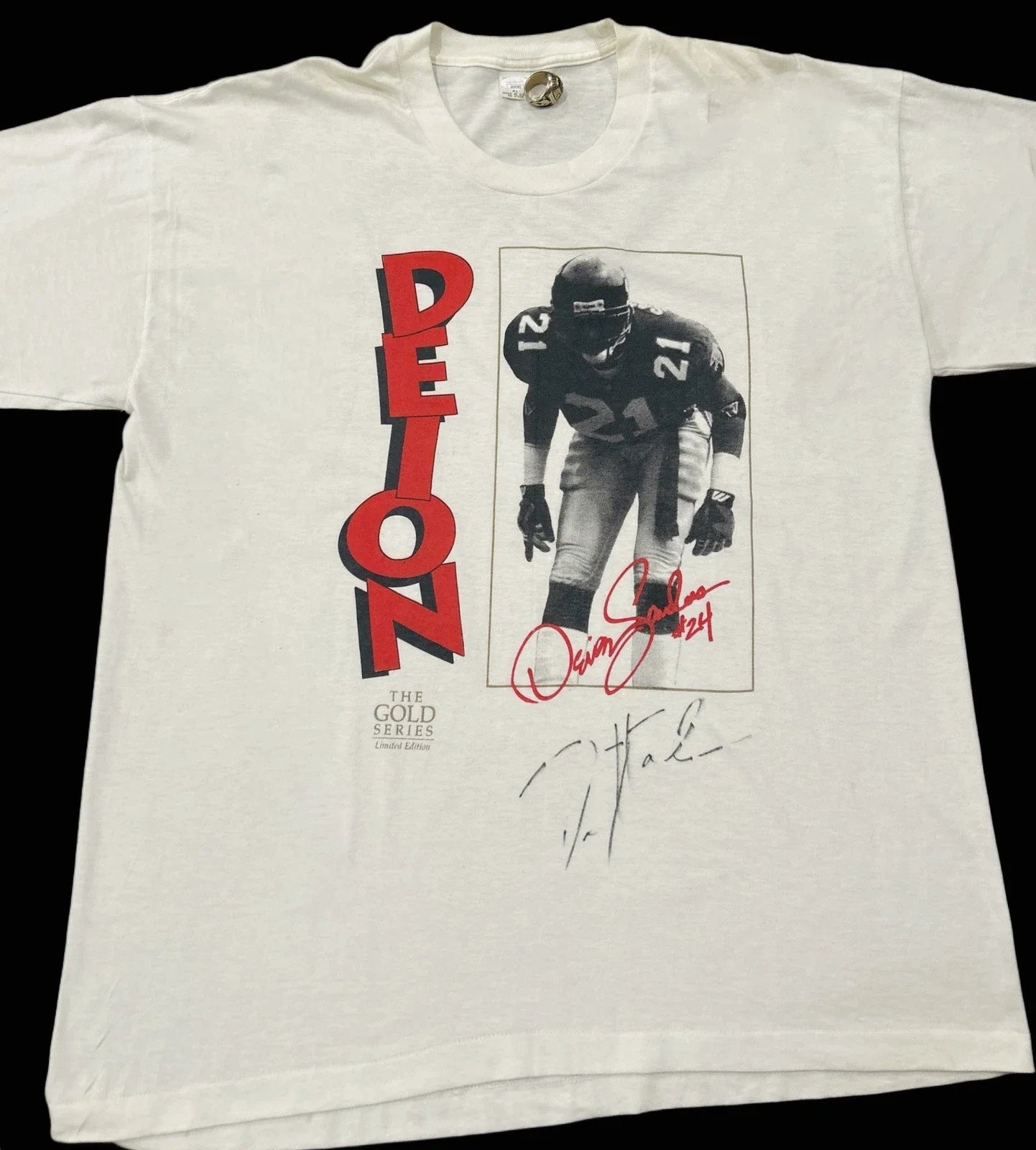 Vintage Deion Sanders Autographed Football XL T-Shirt Verified Authentic By JSA Unisex T-shirt, Sweatshirt, Hoodie, Long Sleeve Tee - T-Shirt, Sweatshirt, Hoodie