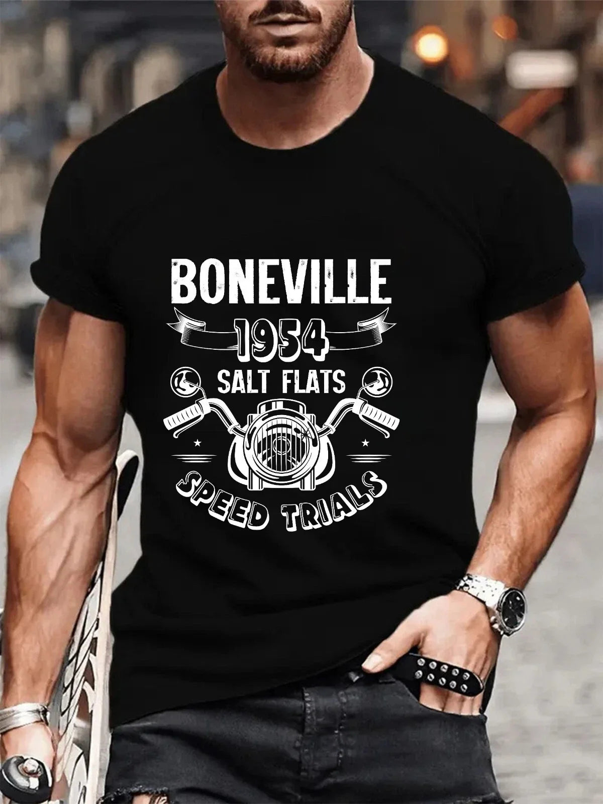 1954 Bonneville Salt Flats Speed Trials T-Shirt Vintage Biker Motorcycle Tee Top Unisex T-shirt, Sweatshirt, Hoodie, Long Sleeve Tee - T-Shirt, Sweatshirt, Hoodie