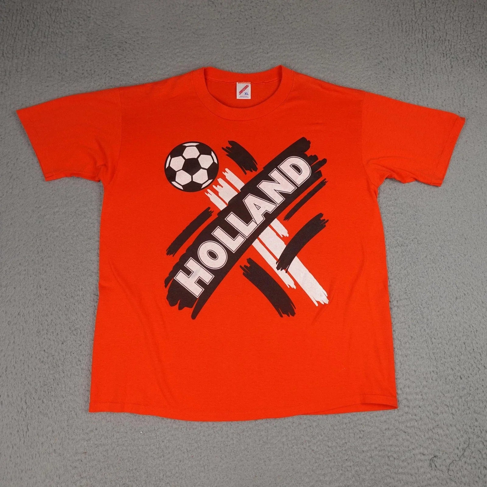 Vintage Holland Soccer Shirt Mens XL Orange Jerzees Made In USA Graphic Tee 80s Unisex T-shirt, Sweatshirt, Hoodie, Long Sleeve Tee - T-Shirt, Sweatshirt, Hoodie