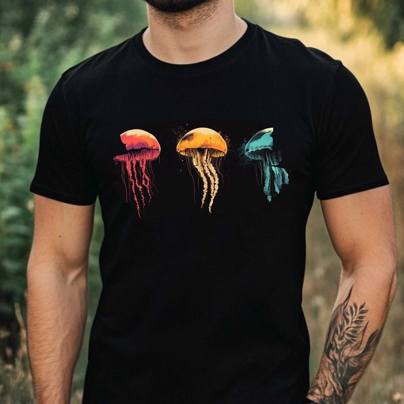 Mens Multicoloured Jellyfish Motif Cotton T-Shirt Size XS to 5XL Unisex T-shirt, Sweatshirt, Hoodie, Long Sleeve Tee - T-Shirt, Sweatshirt, Hoodie