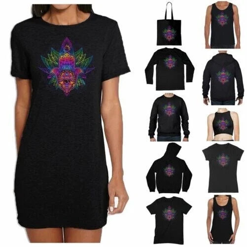 Camisa T De Mandala Hamsa Psicodlica - Boho Hipster Hippie De Yoga Trippy Unisex T-shirt, Sweatshirt, Hoodie, Long Sleeve Tee - T-Shirt, Sweatshirt, Hoodie