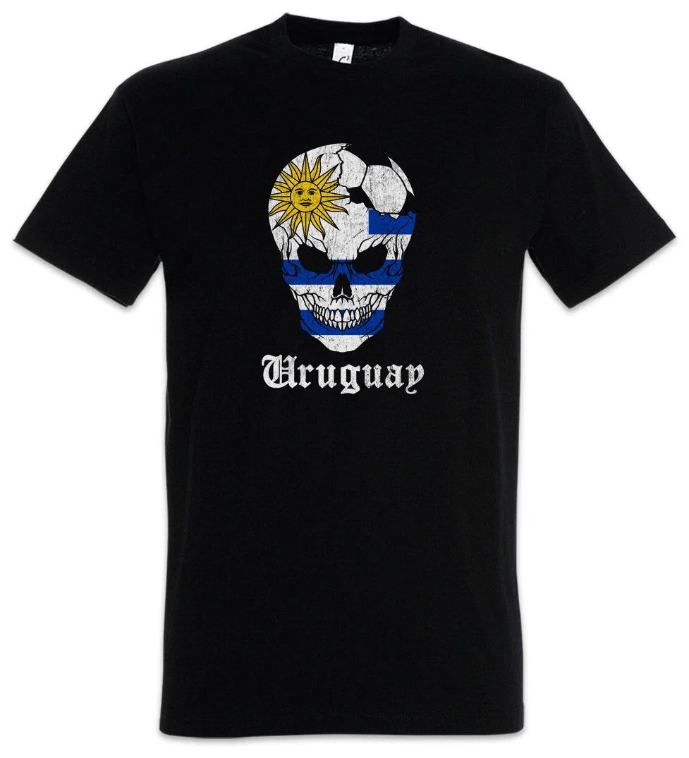 Uruguay Football Skull I T-Shirt uruguayan Soccer Flag Banner World Championship Unisex T-shirt, Sweatshirt, Hoodie, Long Sleeve Tee - T-Shirt, Sweatshirt, Hoodie