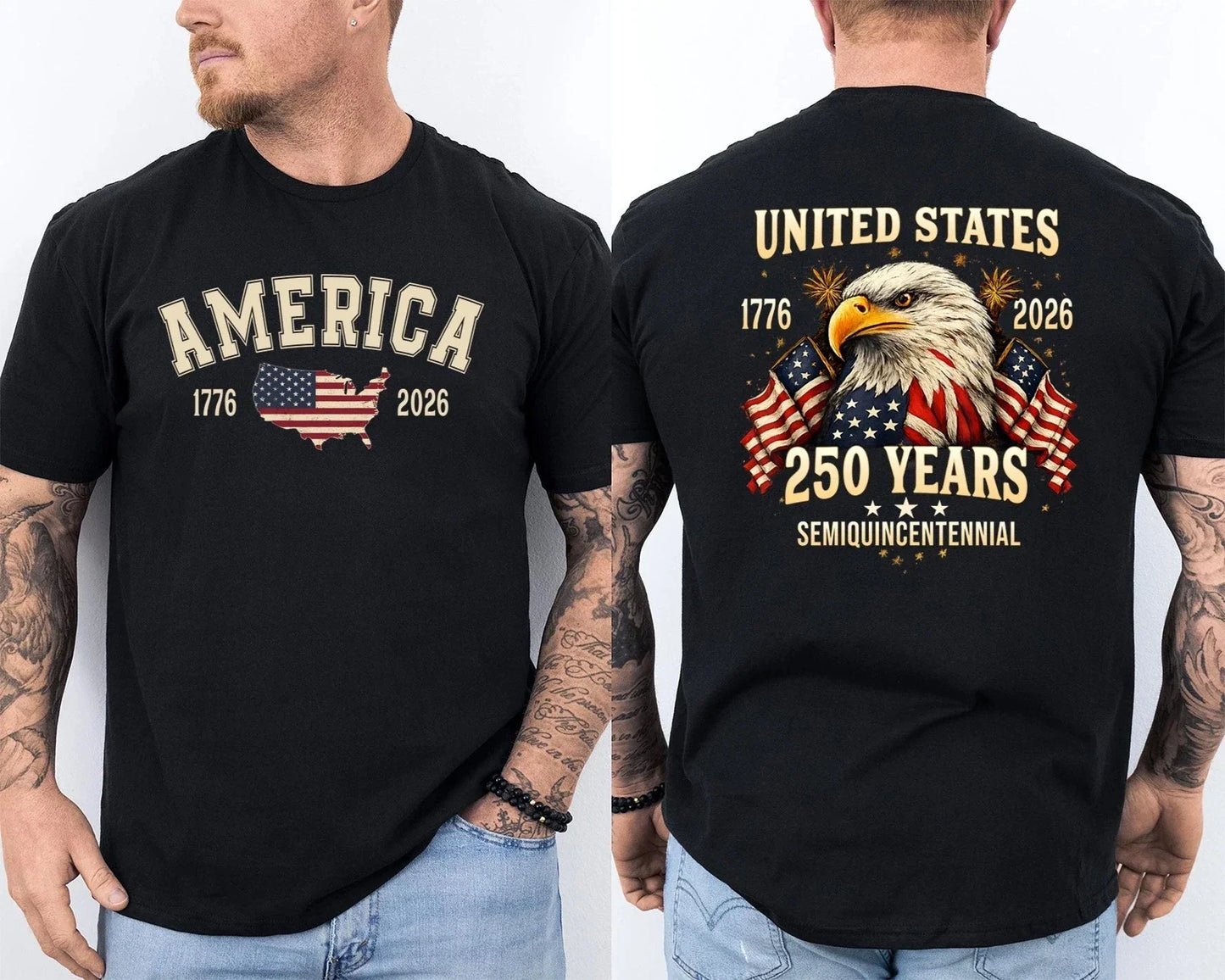 250 Years American Flag 250th Anniversary USA Bald Eagle Front & Back T-Shirt Unisex T-shirt, Sweatshirt, Hoodie, Long Sleeve Tee - T-Shirt, Sweatshirt, Hoodie