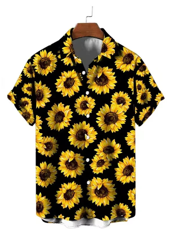 Mens Button Down Shirts Sunflower Summer Printed Hawaiian Tops Novelty Ugly Gift Unisex T-shirt, Sweatshirt, Hoodie, Long Sleeve Tee - T-Shirt, Sweatshirt, Hoodie