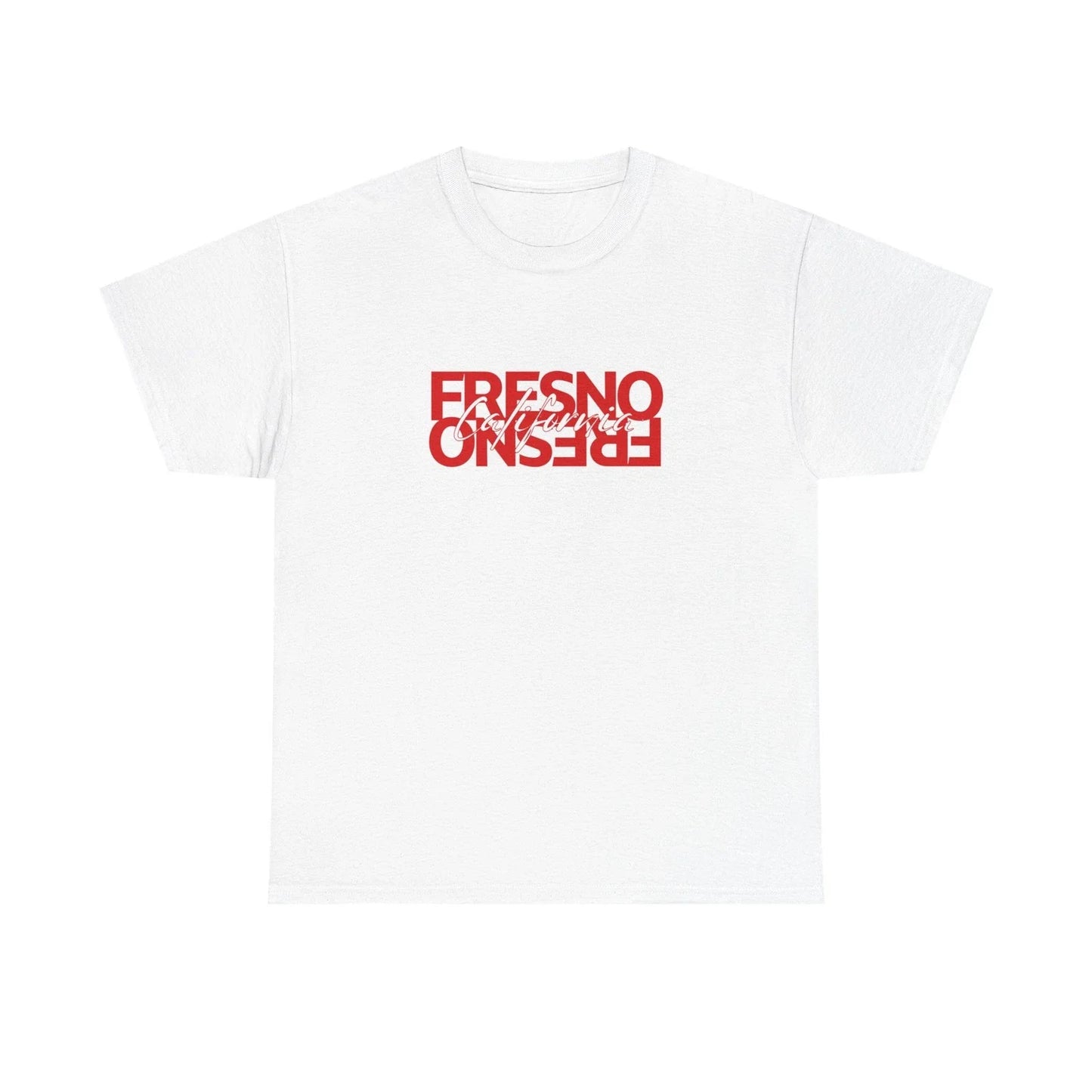 FRESNO California mirrored text T-Shirt | red city name graphic Unisex T-shirt, Sweatshirt, Hoodie, Long Sleeve Tee - T-Shirt, Sweatshirt, Hoodie