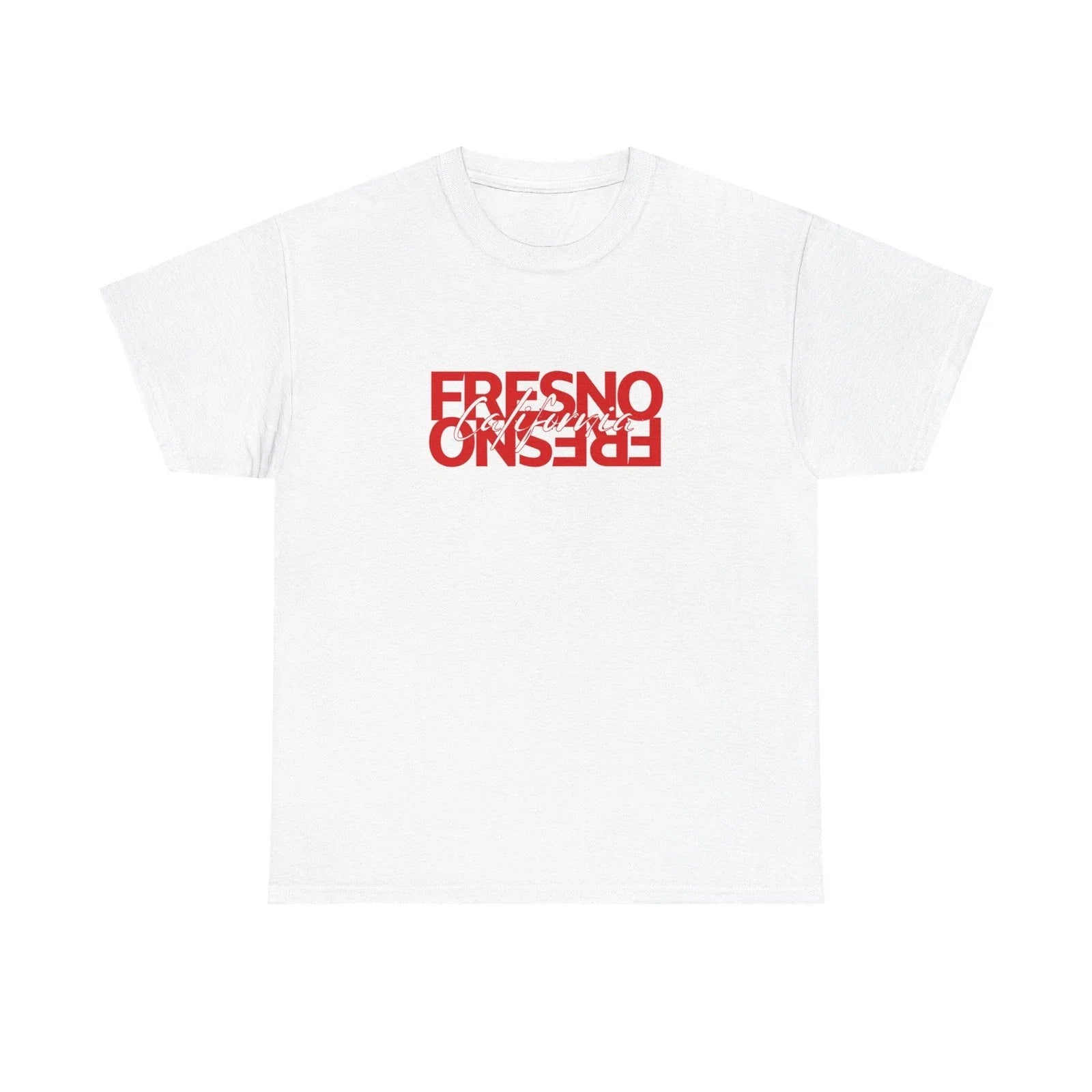FRESNO California mirrored text T-Shirt | red city name graphic Unisex T-shirt, Sweatshirt, Hoodie, Long Sleeve Tee - T-Shirt, Sweatshirt, Hoodie