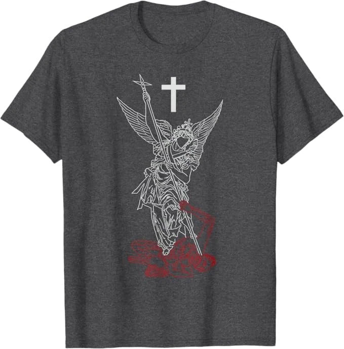 Saint Michael The Archangel Defeating Satan Warrior Faith T-Shirt Unisex T-shirt, Sweatshirt, Hoodie, Long Sleeve Tee - T-Shirt, Sweatshirt, Hoodie