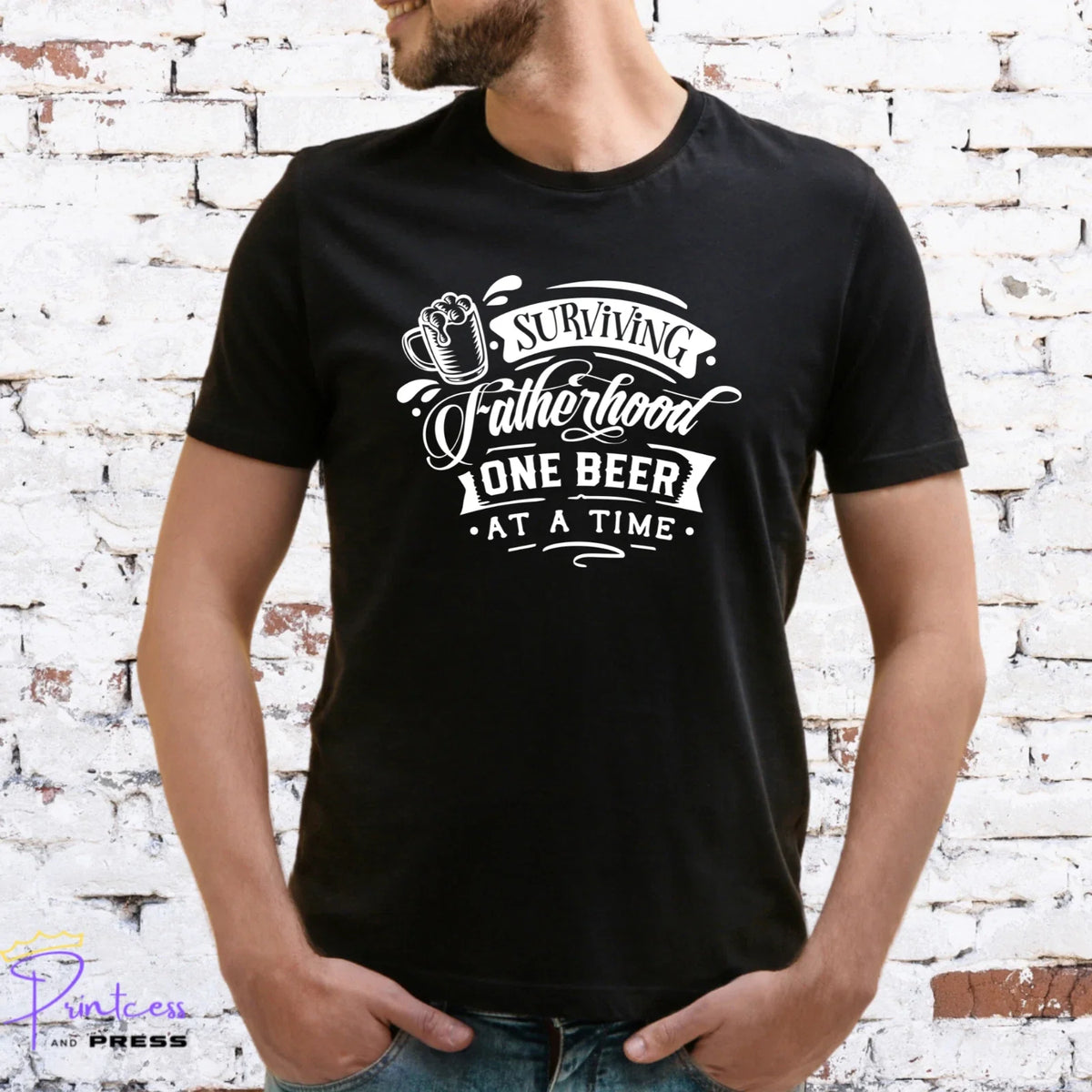 FATHERHOOD ONE BEER AT A TIME Gift for him, XMAS, - Adult & Kids T-Shirts, Sweatshirts & Hoodies apparel design preview 1