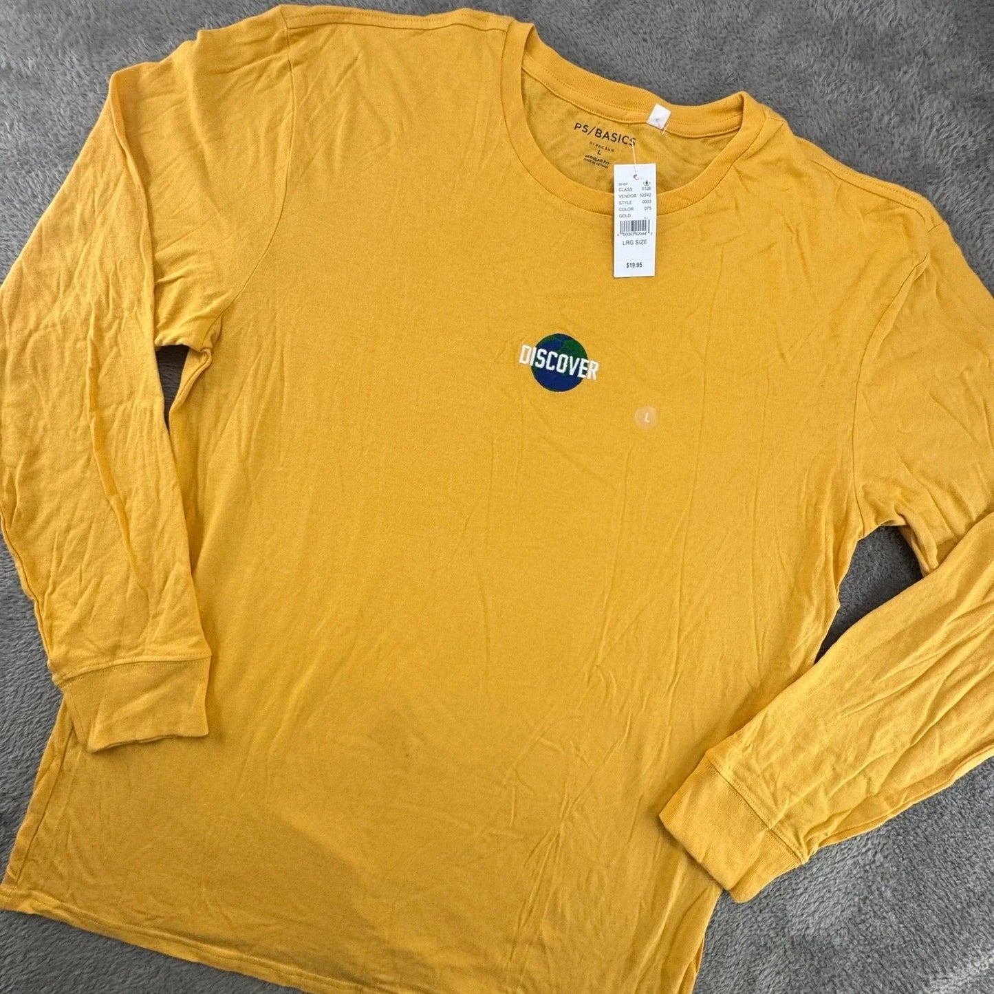 PS Basics PacSun Mens L Discover Globe Graphic Long Sleeve T-Shirt Gold Yellow Unisex T-shirt, Sweatshirt, Hoodie, Long Sleeve Tee - T-Shirt, Sweatshirt, Hoodie