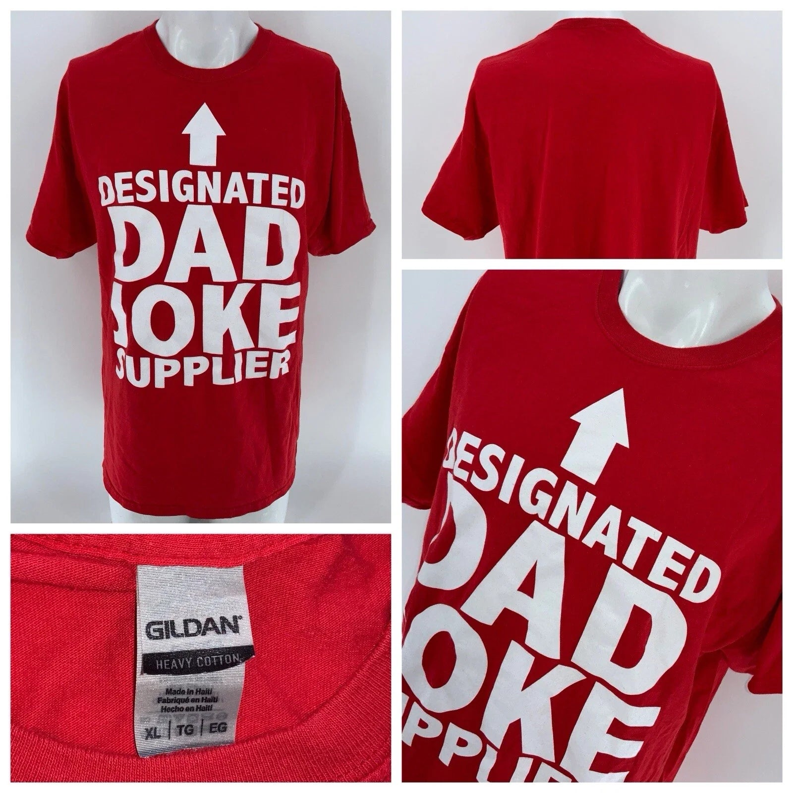 Designated Dad Joke Supplier Gildan T-Shirt XL Men Red 100% Cotton U4-109 Unisex T-shirt, Sweatshirt, Hoodie, Long Sleeve Tee - T-Shirt, Sweatshirt, Hoodie