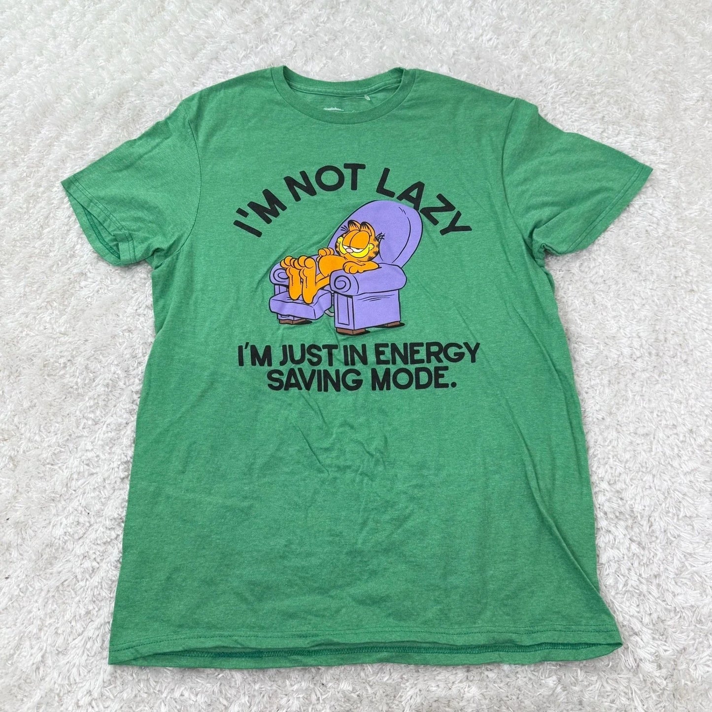 Garfield Graphic T-Shirt Men's Medium I'm Not Lazy Energy Saving Mode Green Tee Unisex T-shirt, Sweatshirt, Hoodie, Long Sleeve Tee - T-Shirt, Sweatshirt, Hoodie