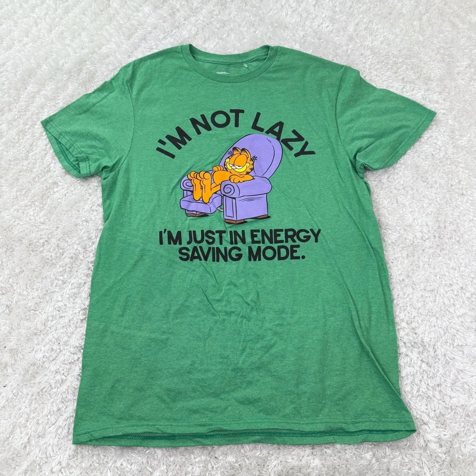 Garfield Graphic T-Shirt Men's Medium I'm Not Lazy Energy Saving Mode Green Tee Unisex T-shirt, Sweatshirt, Hoodie, Long Sleeve Tee - T-Shirt, Sweatshirt, Hoodie