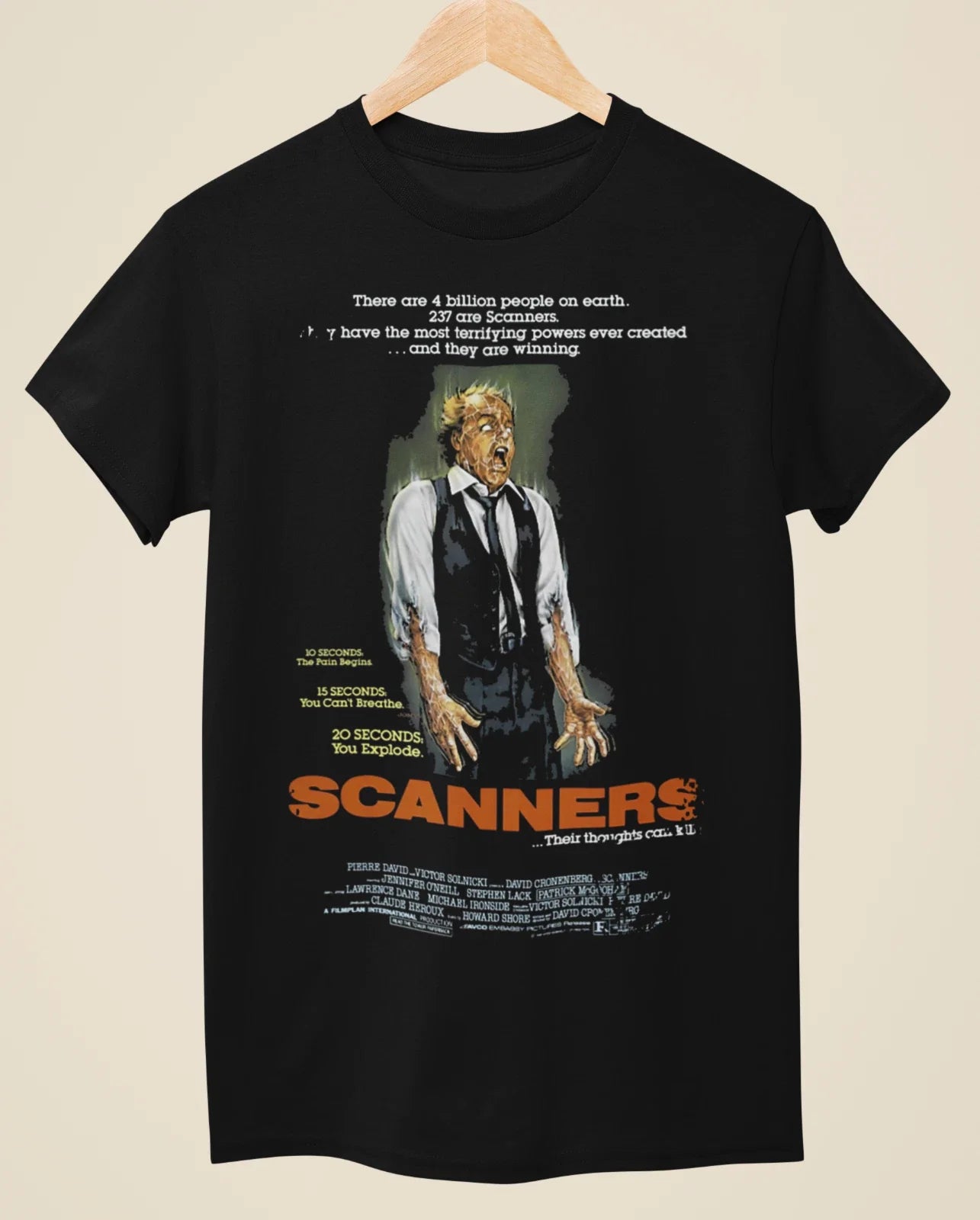 Scanners - Movie Poster inspired Unisex Black T-Shirt Unisex T-shirt, Sweatshirt, Hoodie, Long Sleeve Tee - T-Shirt, Sweatshirt, Hoodie