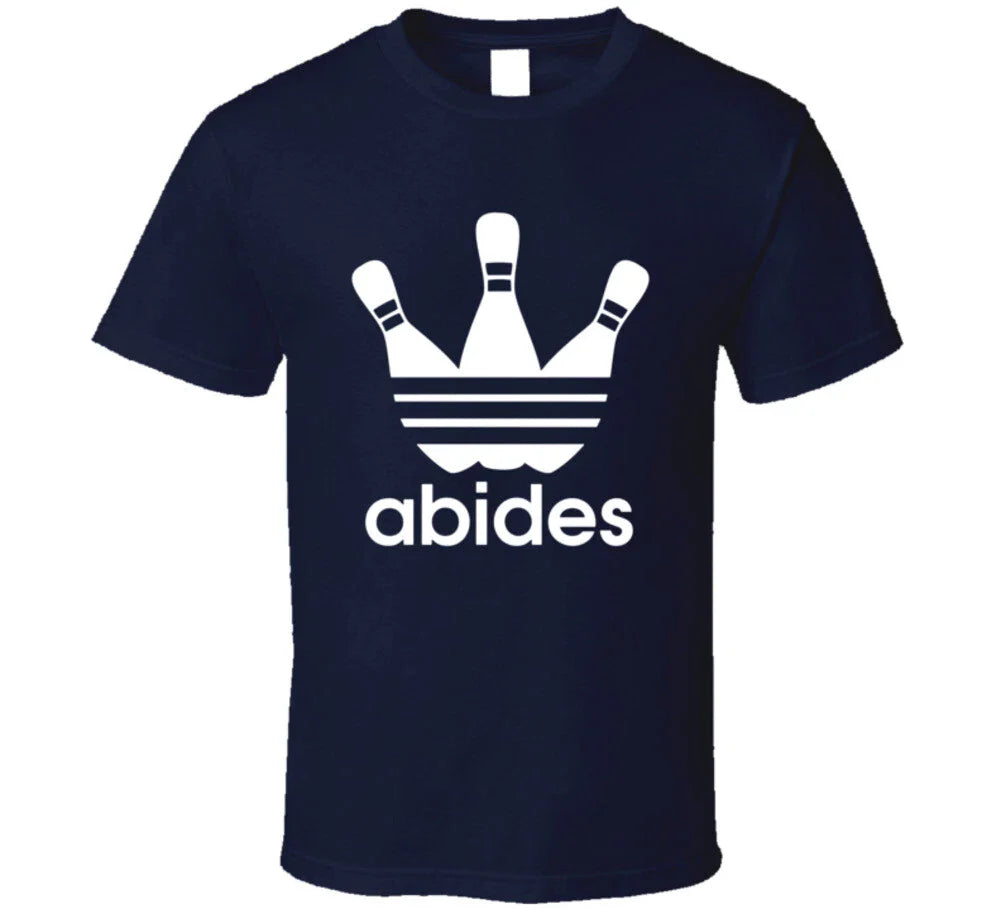Abides The Dude Abides Funny The Big Lebowski Sport Logo Mashup Parody T Shirt Unisex T-shirt, Sweatshirt, Hoodie, Long Sleeve Tee - T-Shirt, Sweatshirt, Hoodie
