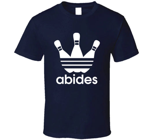 Abides The Dude Abides Funny The Big Lebowski Sport Logo Mashup Parody T Shirt Unisex T-shirt, Sweatshirt, Hoodie, Long Sleeve Tee - T-Shirt, Sweatshirt, Hoodie