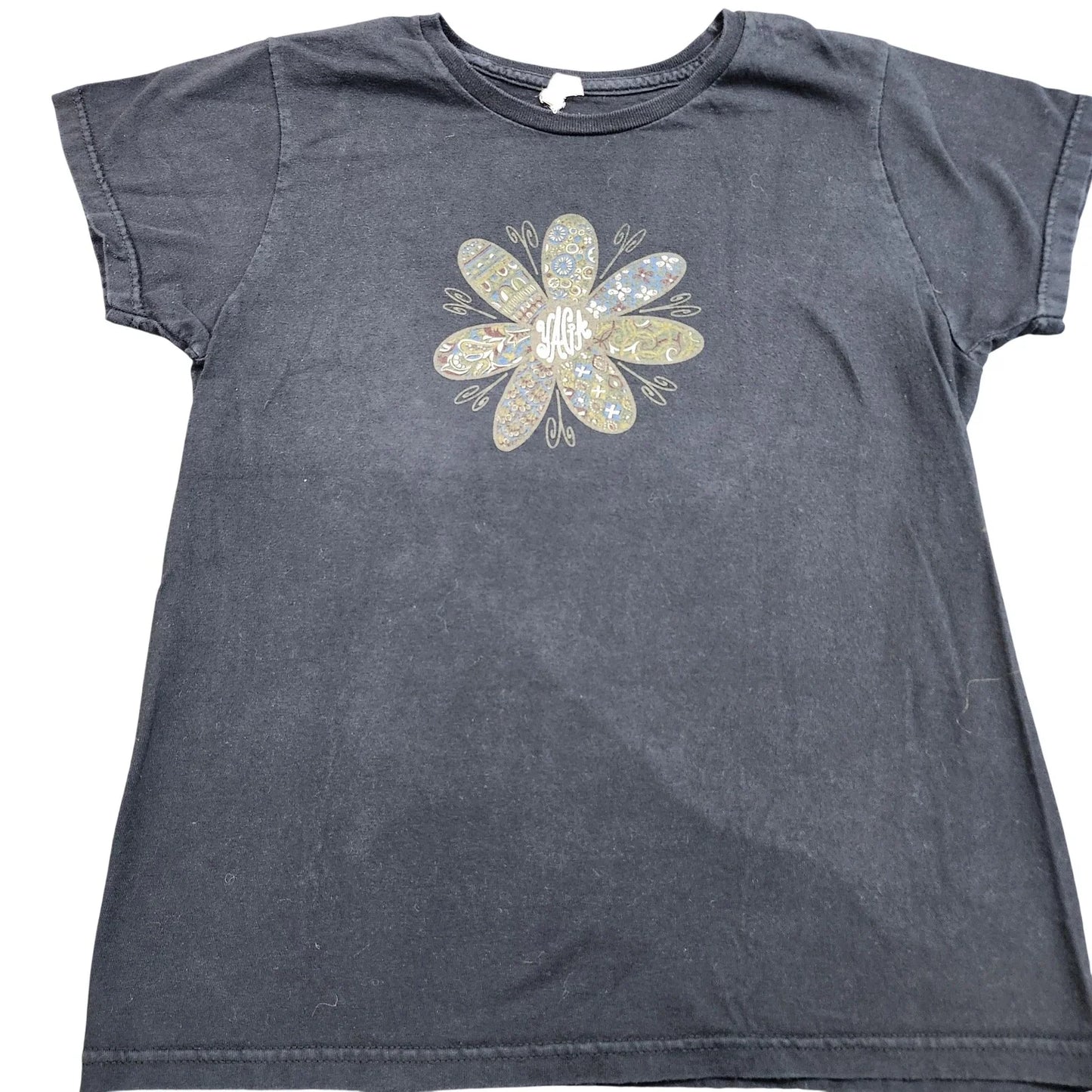 Alstyle Shirt Youth Small Black Yaga Flower Graphic Tee Paisley Boho Retro Unisex T-shirt, Sweatshirt, Hoodie, Long Sleeve Tee - T-Shirt, Sweatshirt, Hoodie