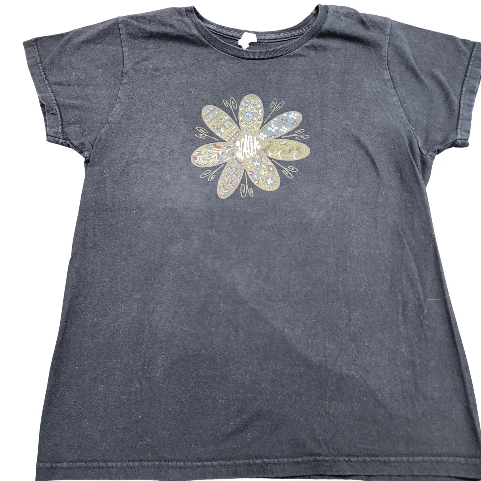Alstyle Shirt Youth Small Black Yaga Flower Graphic Tee Paisley Boho Retro Unisex T-shirt, Sweatshirt, Hoodie, Long Sleeve Tee - T-Shirt, Sweatshirt, Hoodie