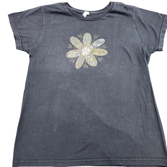 Alstyle Shirt Youth Small Black Yaga Flower Graphic Tee Paisley Boho Retro Unisex T-shirt, Sweatshirt, Hoodie, Long Sleeve Tee - T-Shirt, Sweatshirt, Hoodie