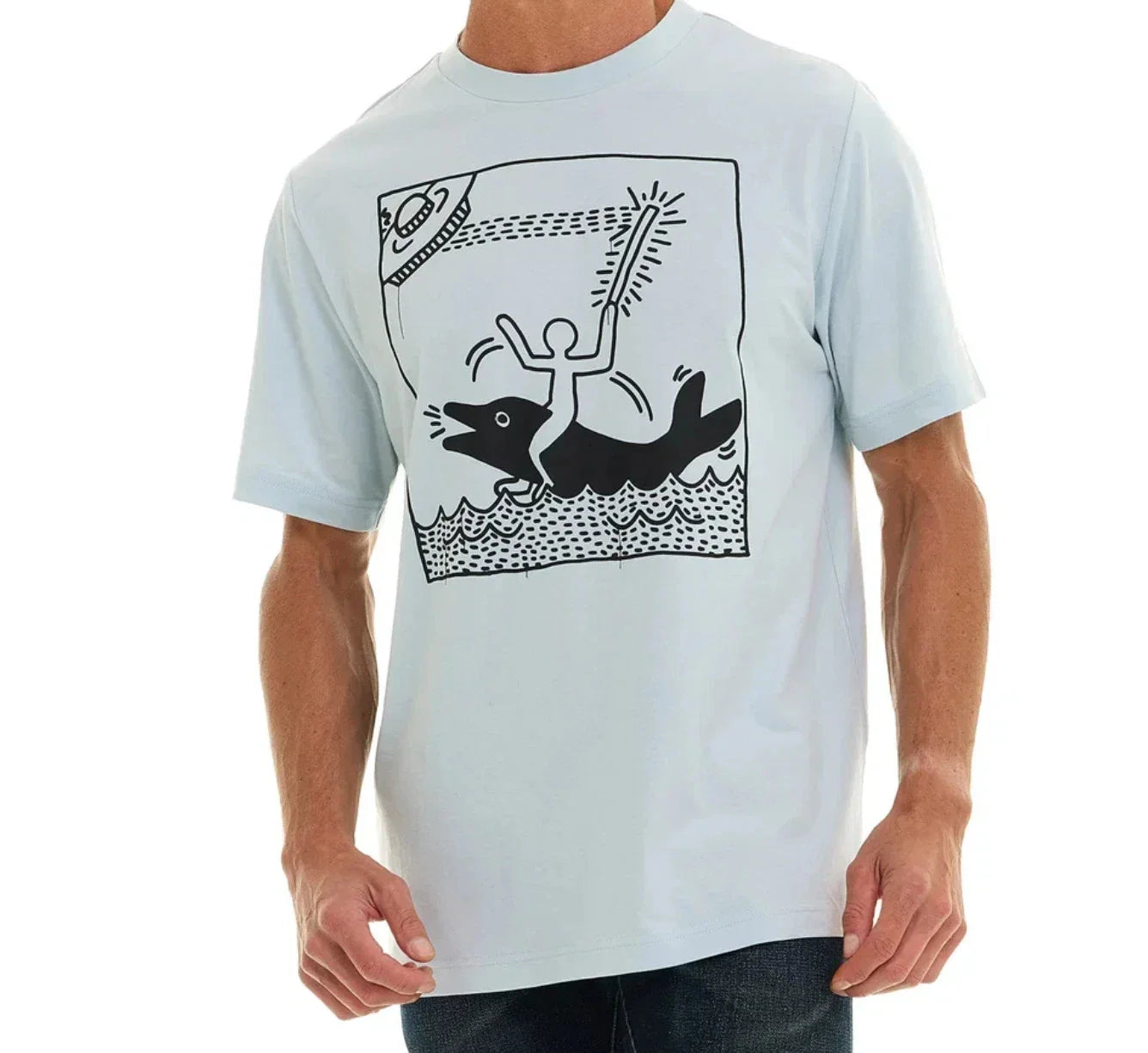 NWT Keith Haring Men's XL T-Shirt "Man on Dolphin" Short Sleeve Graphic Tee Unisex T-shirt, Sweatshirt, Hoodie, Long Sleeve Tee - T-Shirt, Sweatshirt, Hoodie