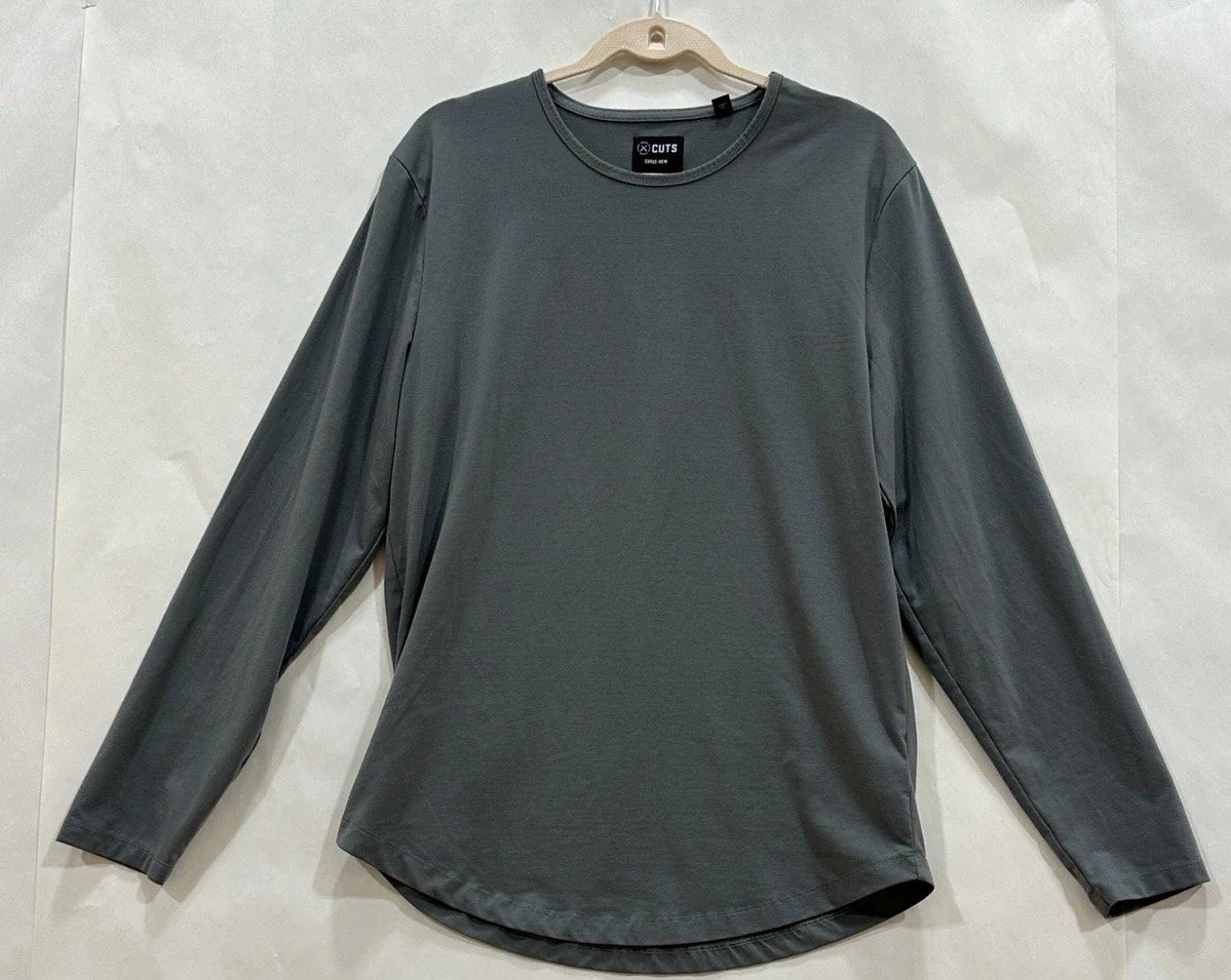 Cuts Shirt Mens XL Gray Long Sleeve Curve Hem Unisex T-shirt, Sweatshirt, Hoodie, Long Sleeve Tee - T-Shirt, Sweatshirt, Hoodie