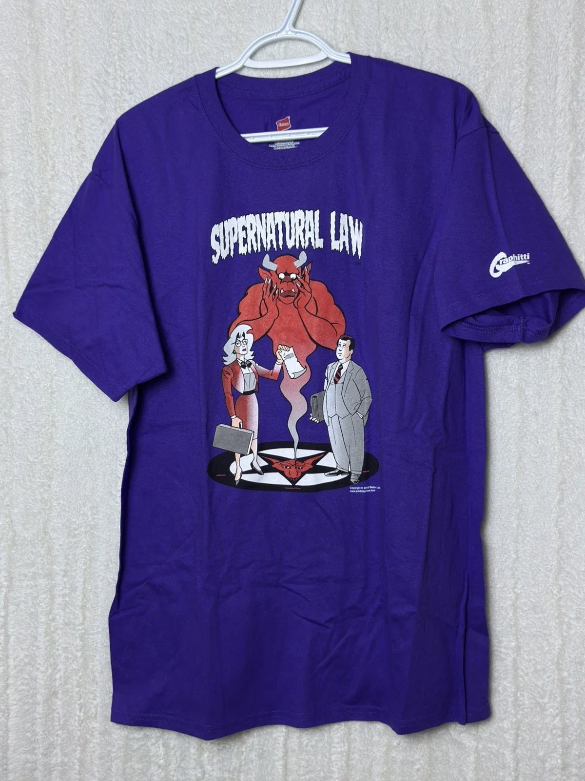 Y2K Supernatural Law Graphitti Designs Comic Graphic Tee Purple Hanes Shirt L Unisex T-shirt, Sweatshirt, Hoodie, Long Sleeve Tee - T-Shirt, Sweatshirt, Hoodie