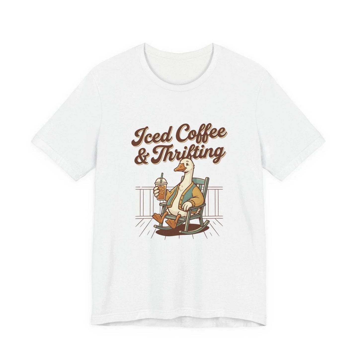 Iced Coffee & Thrifting Goose Tee | Vintage Style Graphic T-Shirt Unisex T-shirt, Sweatshirt, Hoodie, Long Sleeve Tee - T-Shirt, Sweatshirt, Hoodie