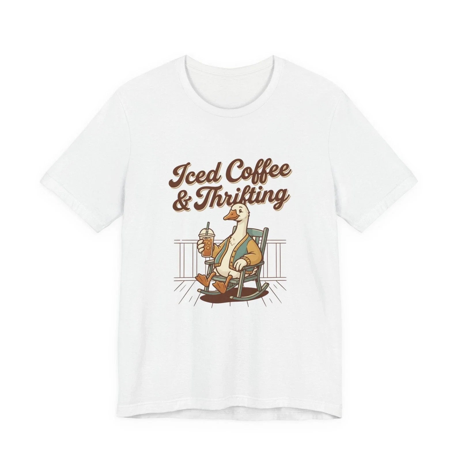Iced Coffee & Thrifting Goose Tee | Vintage Style Graphic T-Shirt Unisex T-shirt, Sweatshirt, Hoodie, Long Sleeve Tee - T-Shirt, Sweatshirt, Hoodie