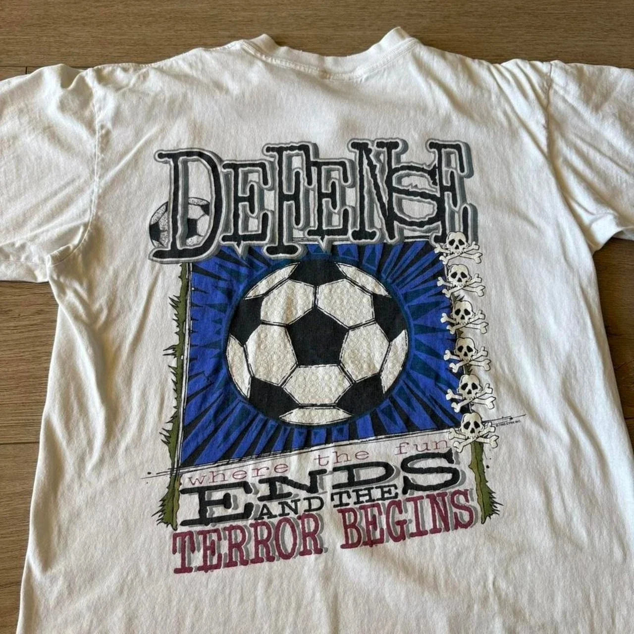 Vintage 1996 CYRK Defense Ends Terror Begins T Shirt L Soccer No Fear Graphic Unisex T-shirt, Sweatshirt, Hoodie, Long Sleeve Tee - T-Shirt, Sweatshirt, Hoodie