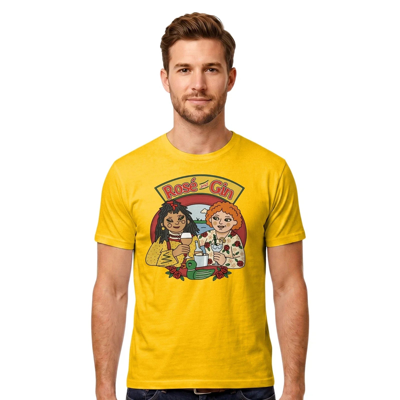 Ros and Gin T-shirt 90's TV Show Cartoon 2000s Funny Drinking Wine Parody Tee Unisex T-shirt, Sweatshirt, Hoodie, Long Sleeve Tee - T-Shirt, Sweatshirt, Hoodie